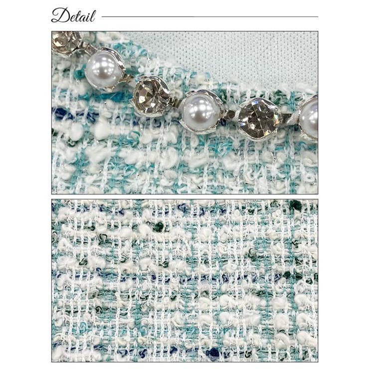 [SML 3サイズ展開] ツイードフロントジップネックビジュー半袖タイトミニドレ… | Dazzy | 詳細画像10 