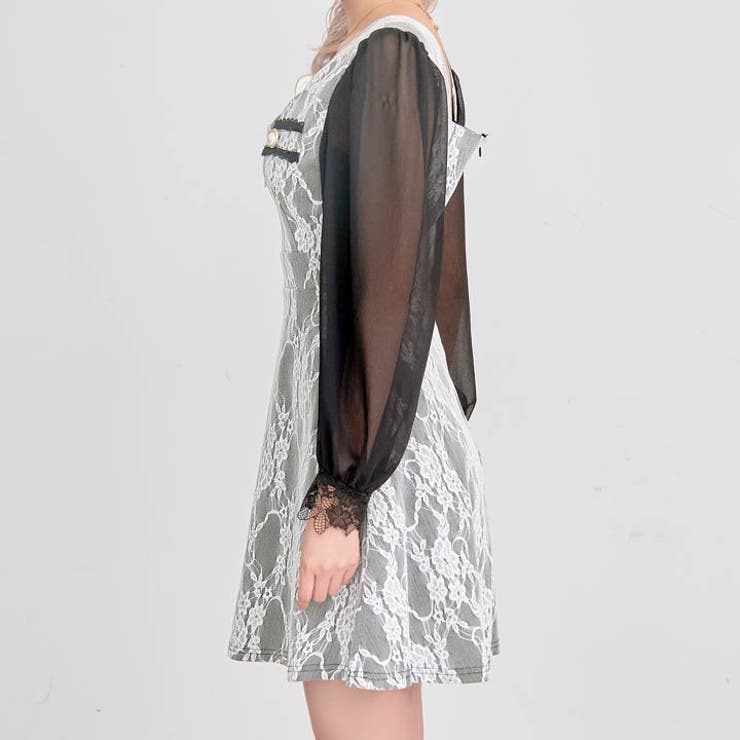 [Aライン] フロントジップオールレースチュール長袖Aラインミニドレス[SML … | Dazzy | 詳細画像8 