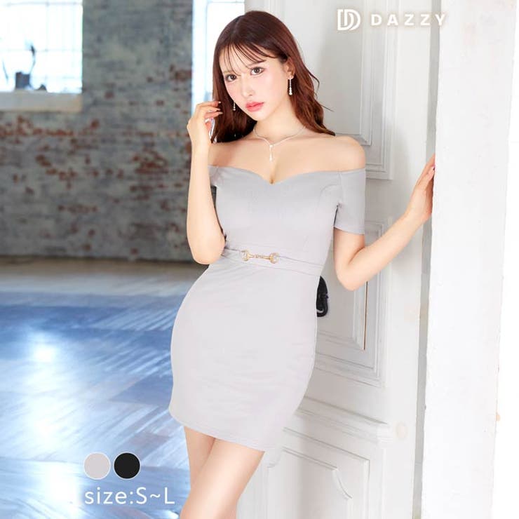 [プチプラドレス] ワンカラーベルトモチーフオフショルタイトミニドレス [SML | Dazzy | 詳細画像2 