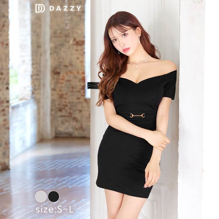 [プチプラドレス] ワンカラーベルトモチーフオフショルタイトミニドレス [SML | Dazzy | 詳細画像7 