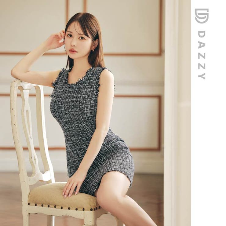 フリンジツイードノースリーブタイトミニドレス[SML/3サイズ展開] | Dazzy | 詳細画像15 