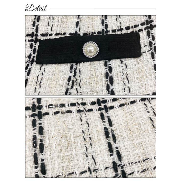 ツイードチェックパイピングファスナー半袖タイトミニドレス[SML 3サイズ展開] | Dazzy | 詳細画像10 