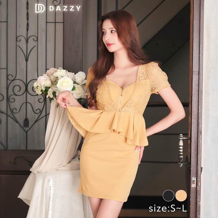 [SML 3サイズ展開] フロントジップペプラムフラワーレース半袖タイトミニドレ… | Dazzy | 詳細画像6 