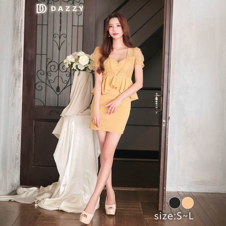 [SML 3サイズ展開] フロントジップペプラムフラワーレース半袖タイトミニドレ… | Dazzy | 詳細画像7 