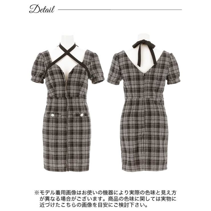 [SML 3サイズ展開] ツイードチェックファスナークロスネック半袖タイトミニド… | Dazzy | 詳細画像9 
