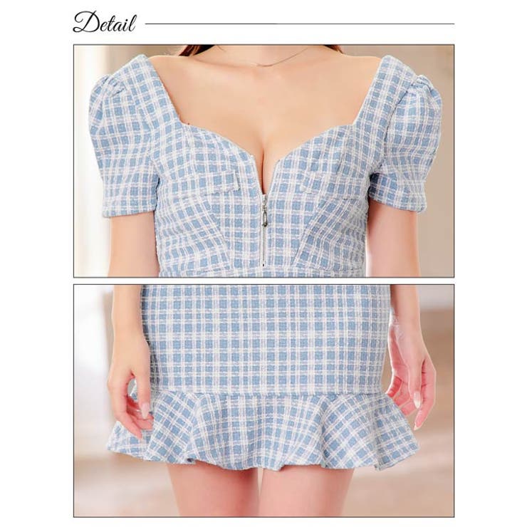 [SML 3サイズ展開] フロントジップツイードギンガムチェック半袖マーメイドミ… | Dazzy | 詳細画像11 