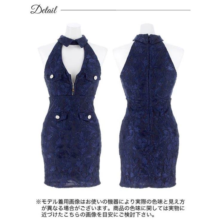 [SML 3サイズ展開] フロントジップラメフラワー刺繍アメスリタイトミニドレス | Dazzy | 詳細画像9 