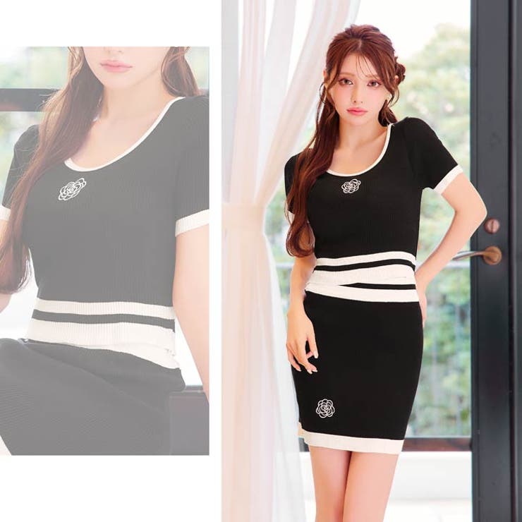 カメリア刺繍バイカラー半袖ニットセットアップ | Dazzy | 詳細画像14 