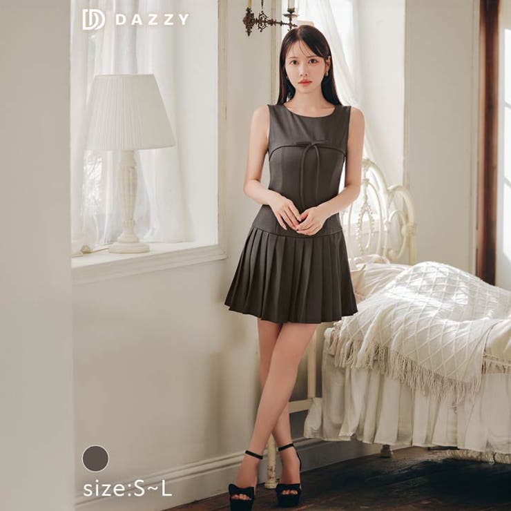 ノースリーブフロントリボンプリーツAラインワンピース [カジュアル dazzy | Dazzy | 詳細画像1 
