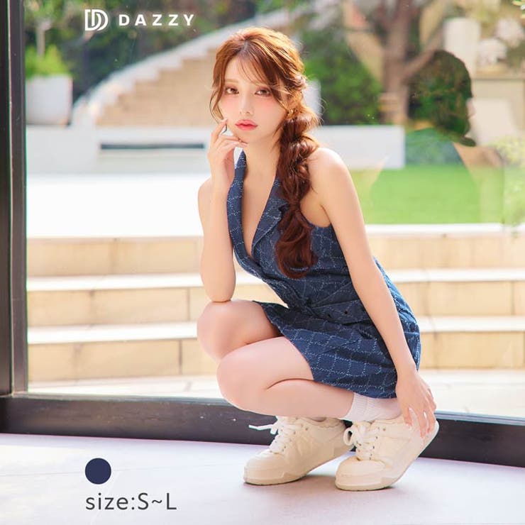 襟付きアメスリチェックデニム風Aラインワンピース[カジュアル dazzy clo… | Dazzy | 詳細画像3 