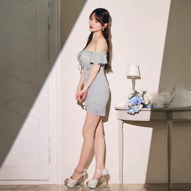 オフショルラメフリルリボンタイトミニドレス[SML/3サイズ展開] | Dazzy | 詳細画像9 