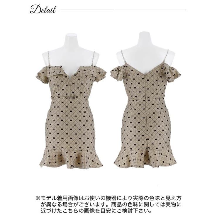 リボン柄オフショルフリルビジューチェーンマーメイドミニ丈キャバドレス[SML 3… | Dazzy | 詳細画像10 