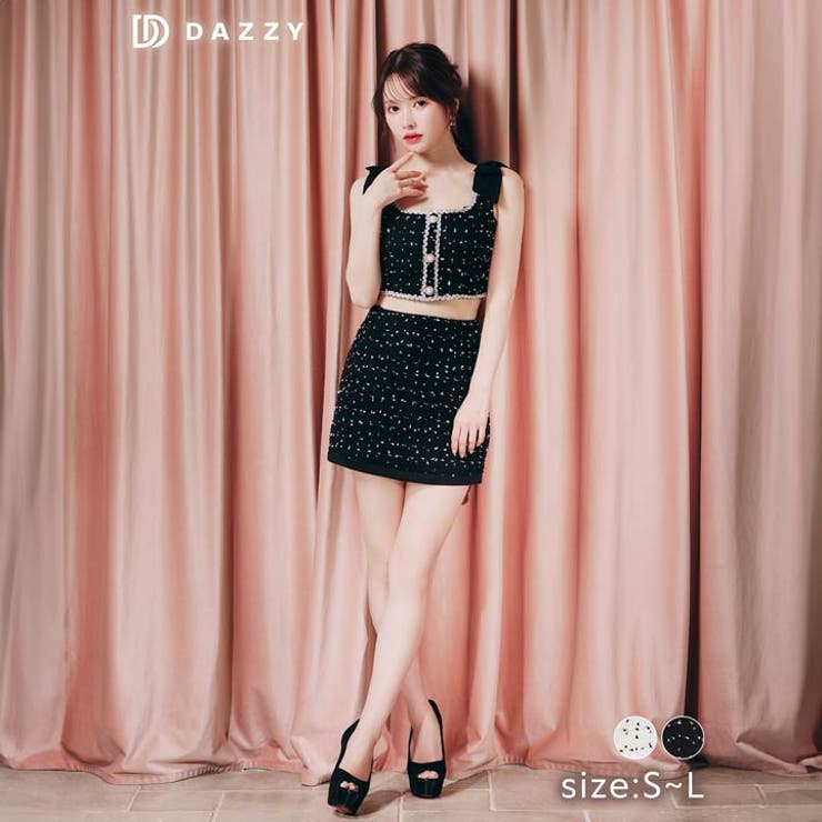 ショルダーリボンパールボタンツイードタイトミニセットアップ[SML 3サイズ展開… | Dazzy | 詳細画像10 