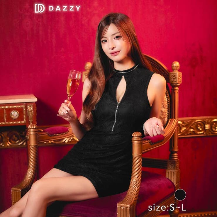 ネックビジューノースリーブジップレースタイトミニドレス[SML/3サイズ展開] | Dazzy | 詳細画像3 