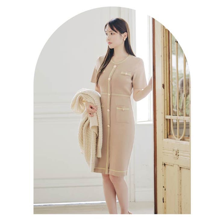 ビジューボタン ニットワンピース DXINE ビジューボタンニットワンピース | fenicottero