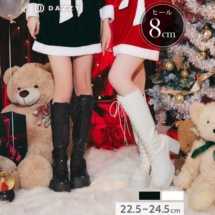 [8cmヒール] レースアッププラットフォームロングブーツ [ | Dazzy | 詳細画像1 