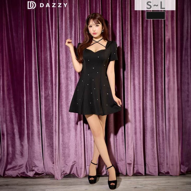 ラインストーン クロスネック 半袖 | Dazzy | 詳細画像4 