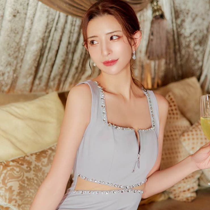 フロントジップ ビジュー ウエストカット | Dazzy | 詳細画像7 