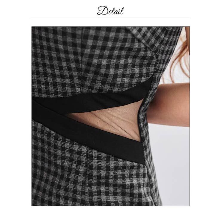 ウエストシアーアシンメトリーチェックオフショルタイトミニ丈キャバドレス[SML … | Dazzy | 詳細画像17 