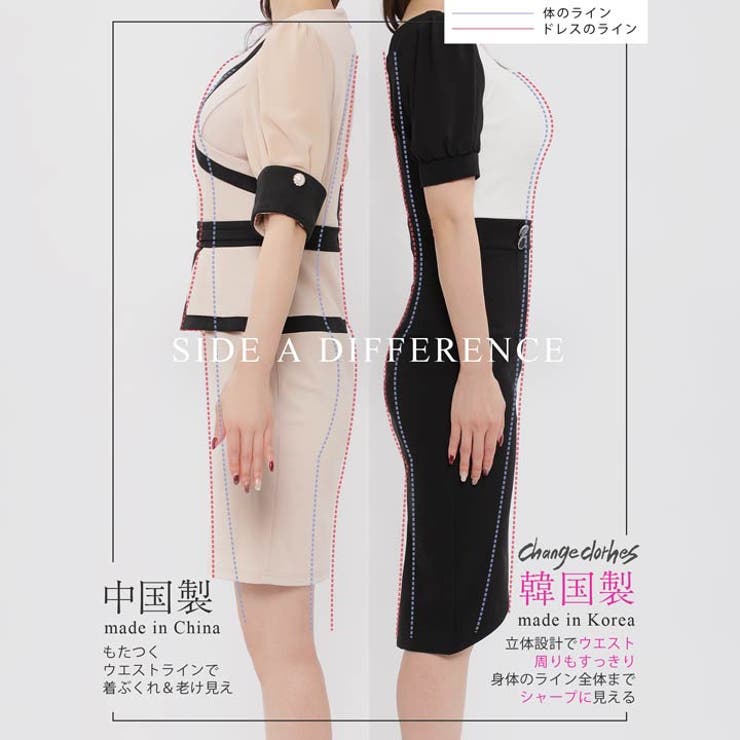 [韓国キャバドレス]SEXYバイカラーラインアメスリレースゴールドボタンタイトミ… | Dazzy | 詳細画像5 