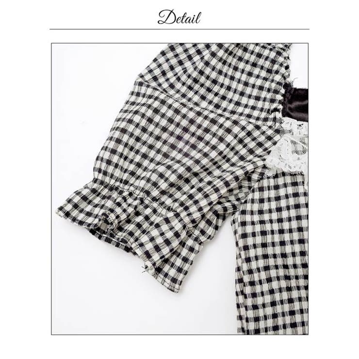 [韓国キャバドレス]ギンガムチェック肩見せオフショルレースパフスリーブタイトミニ… | Dazzy | 詳細画像18 