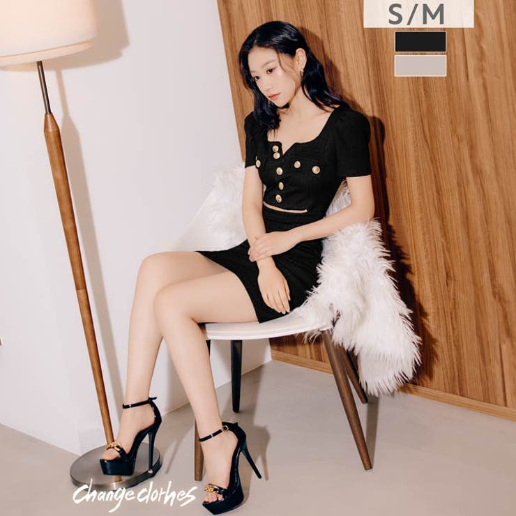 [韓国キャバドレス]美デコルテ魅せ叶うフロントボタンウエストカット半袖タイトミニ… | Dazzy | 詳細画像10 