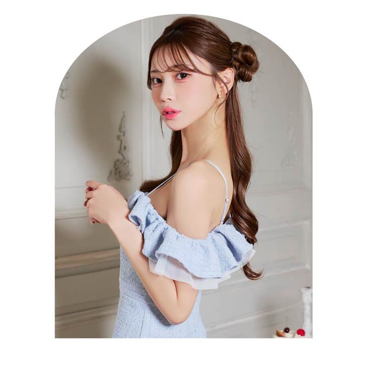 オフショルフリルラメツイード谷間ジップタイトミニ丈キャバドレス[SML 3サイズ… | Dazzy | 詳細画像19 