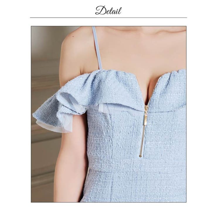 オフショルフリルラメツイード谷間ジップタイトミニ丈キャバドレス[SML 3サイズ… | Dazzy | 詳細画像15 