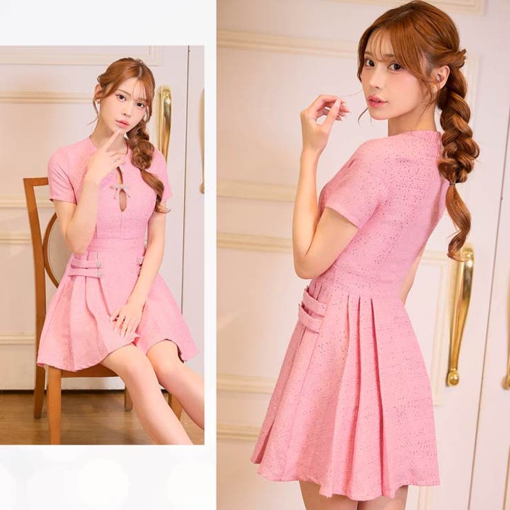 グリッターリボンブローチ付き半袖プリーツAラインミニ丈キャバドレス[SML 3サ… | Dazzy | 詳細画像18 