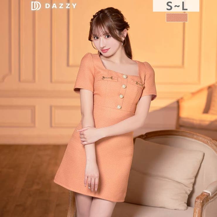 美デコルテ魅せスクエアネックに二の腕隠せる半袖ミニ丈キャバドレス[SML 3サイ… | Dazzy | 詳細画像6 