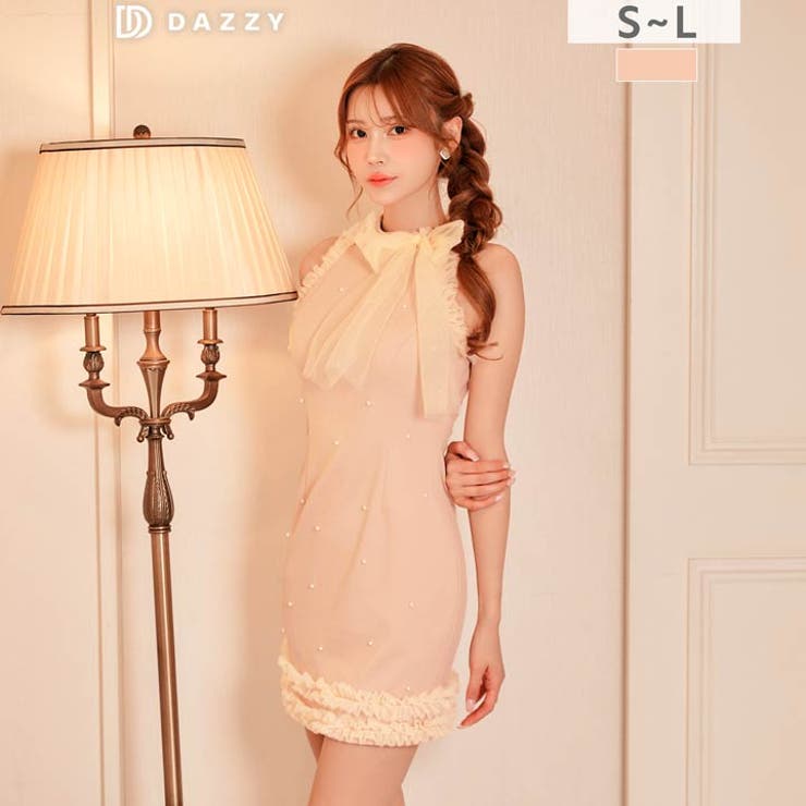 小顔ネックリボン×フリルアメスリに豪華パールビジュー付タイトミニ丈キャバドレス[… | Dazzy | 詳細画像8 