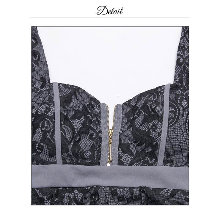 大人の色気与える胸元ジップに透けレースフレア袖×ペプラムで体型カバーするミニ丈キ… | Dazzy | 詳細画像14 