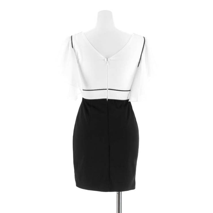 二の腕カバーシフォンフレア袖バイカラー脚長魅せベルトモチーフミニ丈キャバドレス[… | Dazzy | 詳細画像11 