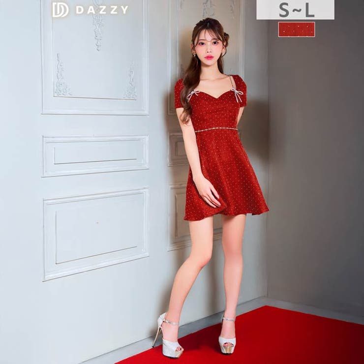 主役級に輝くビジューリボンモチーフ×ラインストーン華奢魅せ半袖Aラインミニ丈キャ… | Dazzy | 詳細画像1 