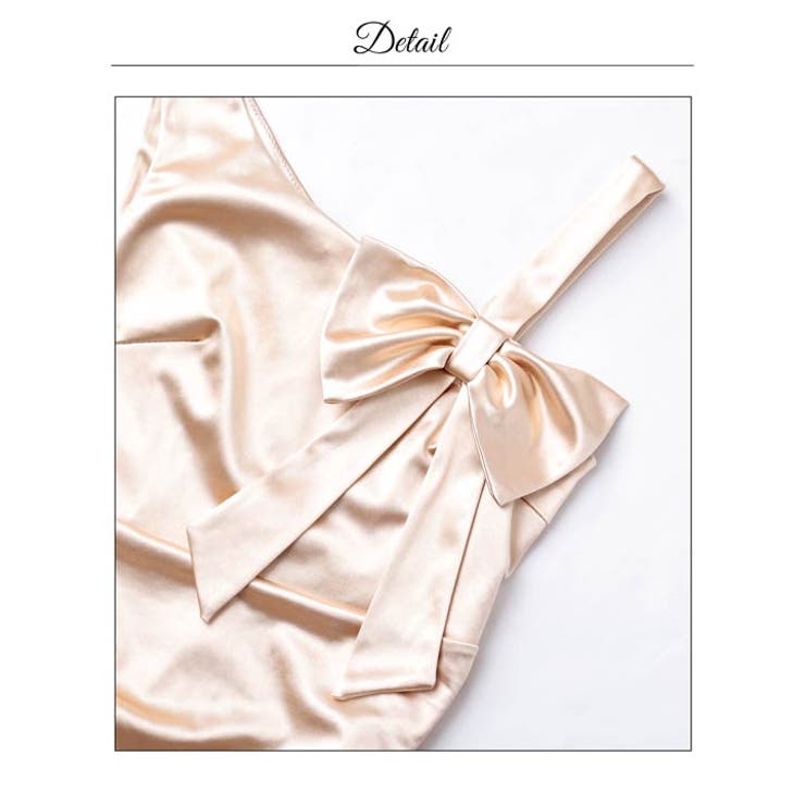 光沢サテンSEXYリボンワンショル美脚魅せスリットタイトロング丈キャバドレス | Dazzy | 詳細画像15 