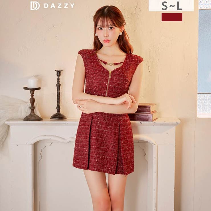 [伊藤桃々着用]大人の輝き放つ胸元ジップ×スパンコールツイード華奢魅せAラインミ… | Dazzy | 詳細画像8 