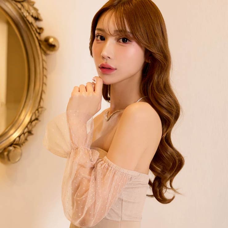 オフショルドットチュール袖スリットタイトミニ丈キャバドレス | Dazzy | 詳細画像8 