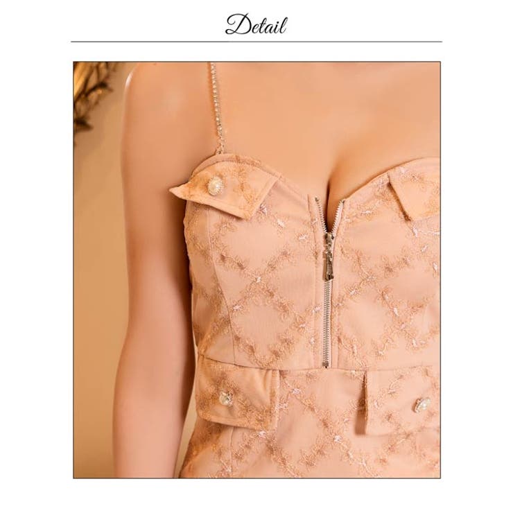 SEXY谷間ジップ×輝くビジュー肩紐にオシャレなフラワー刺繍格子柄キャミソールタ… | Dazzy | 詳細画像15 