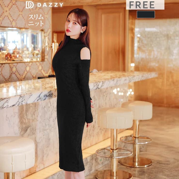 ハイネックオープンショルダー膝丈ニットワンピース | Dazzy | 詳細画像8 