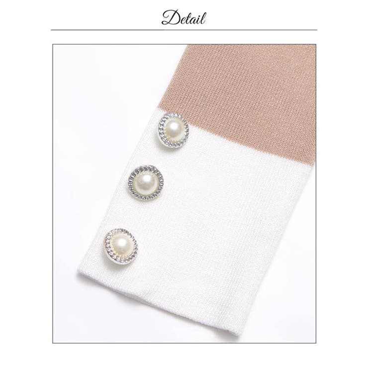 バイカラー襟付きVネックボタンビジューマーメイド長袖ニットタイトミニ丈ワンピース… | Dazzy | 詳細画像14 