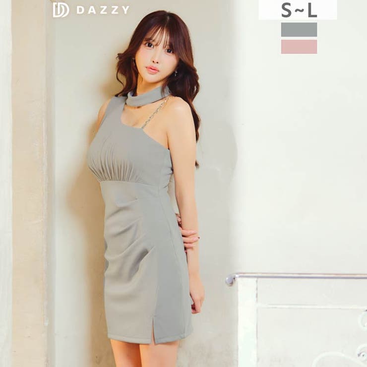 大人SEXY肌魅せワンショルチェーンウエストギャザータイトミニ丈キャバドレス[S… | Dazzy | 詳細画像1 