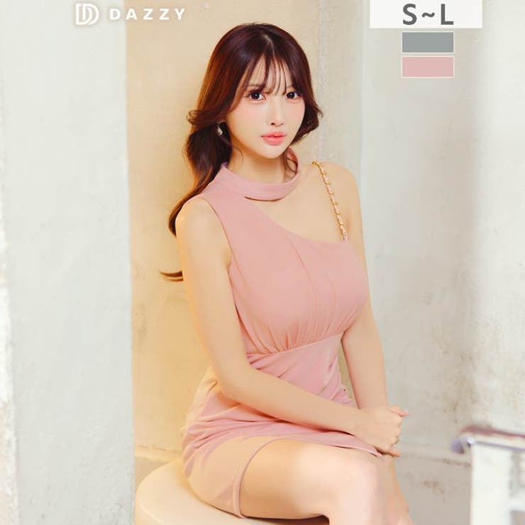 大人SEXY肌魅せワンショルチェーンウエストギャザータイトミニ丈キャバドレス[S… | Dazzy | 詳細画像3 
