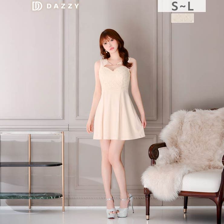 フラワー格子刺繍が清楚感！谷間ビジューホールプリーツAラインミニ丈キャバドレス[… | Dazzy | 詳細画像10 