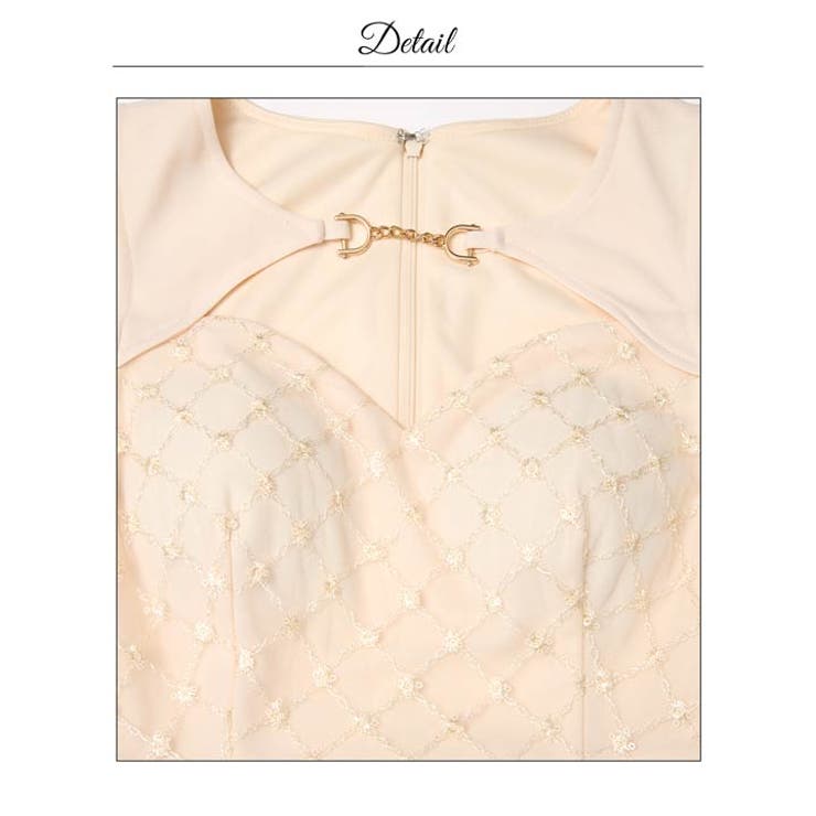 フラワー格子刺繍が清楚感！谷間ビジューホールプリーツAラインミニ丈キャバドレス[… | Dazzy | 詳細画像22 