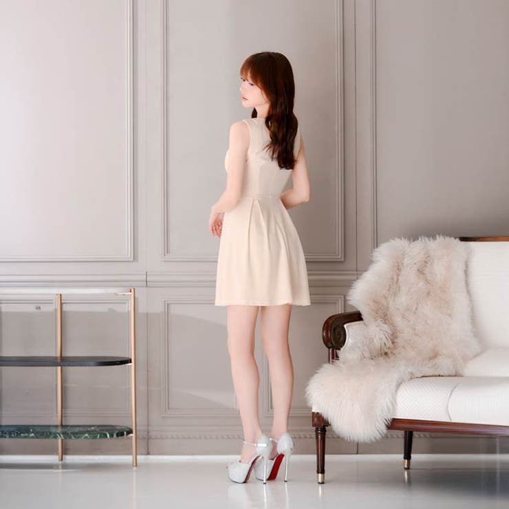 フラワー格子刺繍が清楚感！谷間ビジューホールプリーツAラインミニ丈キャバドレス[… | Dazzy | 詳細画像7 