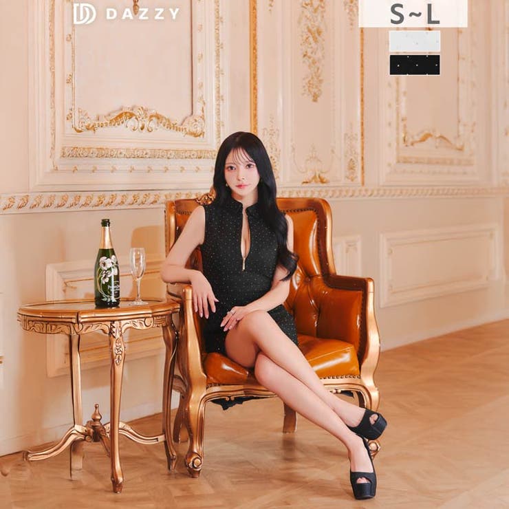 ビジューストーン煌めくアレンジ自在谷間ジップツイードタイトミニ丈キャバドレス[S… | Dazzy | 詳細画像13 