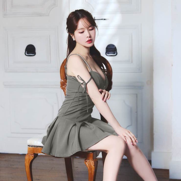 ビジュー煌めくキャミソール胸元ジップ細魅せプリーツAラインミニ丈キャバドレス[S… | Dazzy | 詳細画像10 