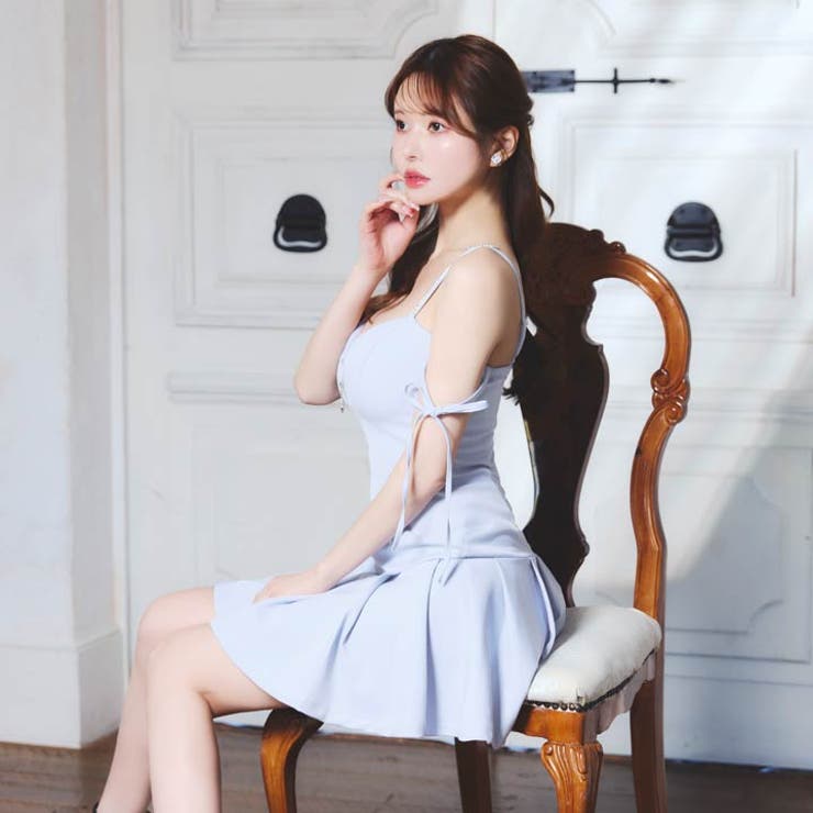 ビジュー煌めくキャミソール胸元ジップ細魅せプリーツAラインミニ丈キャバドレス[S… | Dazzy | 詳細画像19 