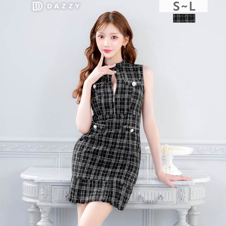 [明日花キララ着用]高級感！人気のチェックツイードに胸元ジップマーメイドミニ丈キ… | Dazzy | 詳細画像12 