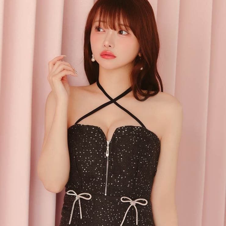 スパンコール輝くクロスネックと谷間ジップマーメイドミニ丈キャバドレス[SML 3… | Dazzy | 詳細画像8 